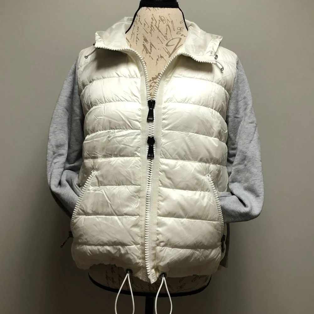[5] Moncler Jacket Puffer Hooded Cardigan Grey Cream Women’s Small & Extra Small - Picture 2 of 8